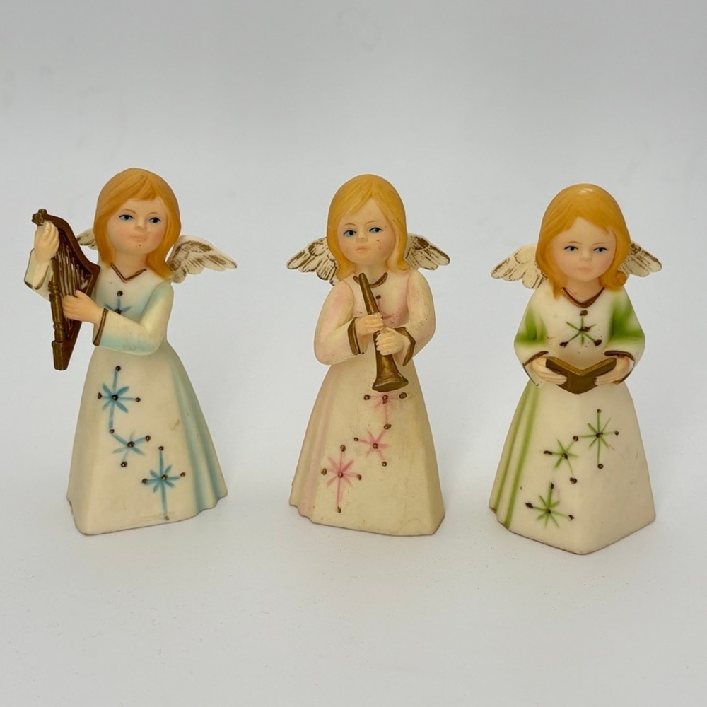 MCM Musical Angel Figurines ARD Plastics Set‎ of 3 Hong Kong 1960s 909B 4.5 Inch